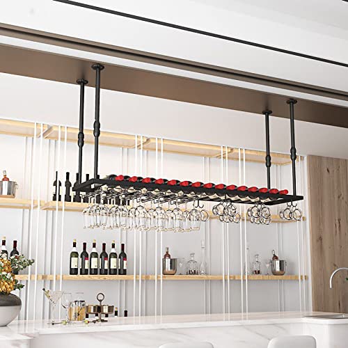 Weinregal, höhenverstellbarer Deckenweinhalter, wandmontiertes Weinglasregal aus Eisen, schwarzes Stielglasregal für Bars, Restaurants, Küchen (Größe: 60 cm) von RHYDM