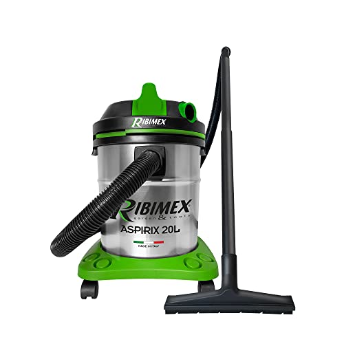 RIBIMEX Aspiri 20 L by PRASP20IT, RIBIMEX-PRASP20IT-Mülleimer saugt Feststoffe und Flüssigkeiten 20 l-1200 W, Kunststoff und Metall, Grün, Schwarz, Stahl von RIBIMEX