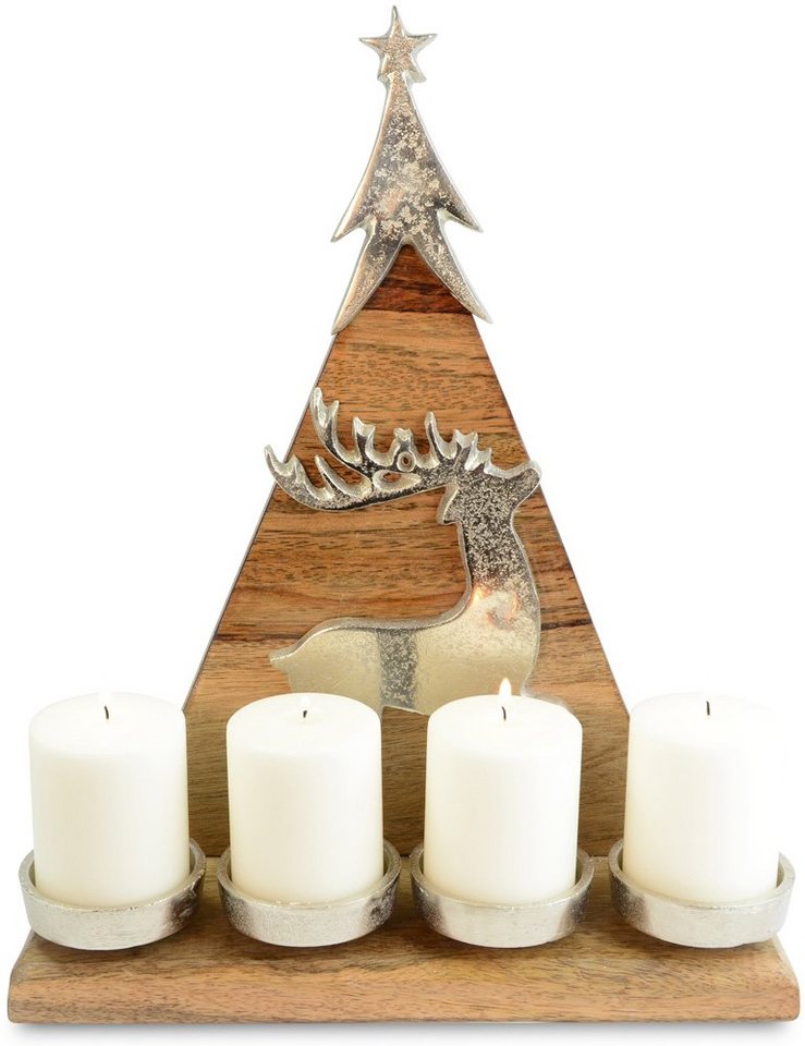 RIFFELMACHER & WEINBERGER Adventsleuchter Kerzenleuchter Weihnachtsbaum mit Hirsch 31 x 37cm 70326, Natur / Silber - Weihnachtsdekoration Adventskranz (1 St) von RIFFELMACHER & WEINBERGER
