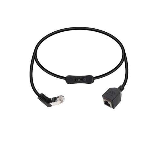 RIIEYOCA 90 Grad Cat5e Ethernet Patch Kabel Schalter Ein/Aus RJ45 Stecker zu Buchse Hochgeschwindigkeits-Internet Netzwerkkabel LAN mit Trennschalter für Cat5e/Cat5, Schwarz(50CM/1.6Ft) von RIIEYOCA