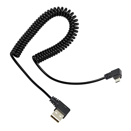 RIIEYOCA Micro-USB-Spiralkabel, linker Winkel Micro-USB-Stecker auf rechtwinkliger USB-A-Stecker Synchronisierungs- und Ladefeder-Spiralkabel für Micro-USB-Geräte (1,47 Fuß bis 3,94 Fuß) von RIIEYOCA