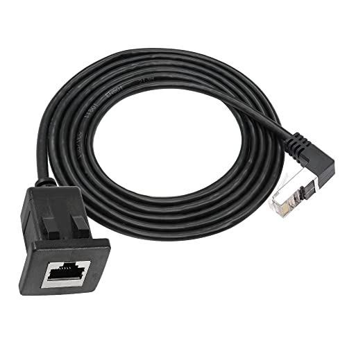 RIIEYOCA RJ45 Netzwerk-Verlängerungskabel, 90 Grad abwärts gewinkelt, Stecker zu Buchse LAN Ethernet Cat 5e Panel Mount Kabel, Schwarz (2m) von RIIEYOCA