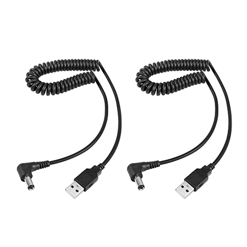 RIIEYOCA 5V DC spiralförmiges Stromkabel, USB auf 90 Grad DC 5,5mm x 2,1mm Stecker Federladekabel für USB-Lichter, USB-Fans, Cartoon Uhren, Mini-Lautsprecher, dehnbar auf 3ft von RIIEYOCA