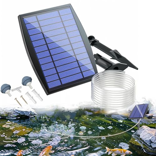 RISINGUP Teichbelüfter Solar Membranpumpe Solar mit 2200mAh Akku Sauerstoffpumpe für Teich, Teich Belüftung Luftpumpe für Teich die Wasserzirkulation 2 Modi teichbelüftung für Teich Solar Outdoor von RISINGUP