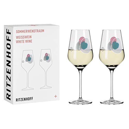 Ritzenhoff 3611001 Weißweinglas 300 ml – Serie Sommerwendtraum Set Nr. 1 – 2 Stück mit Aquarellkreisen – Made in Germany von RITZENHOFF