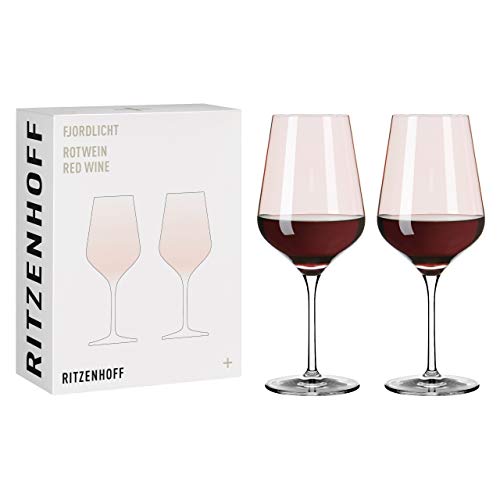 RITZENHOFF 3631001 Rotweinglas 500 ml – Serie Fjordlicht Nr. 1 – 2 Stück mit Farbverlauf Peach – Made in Germany von RITZENHOFF