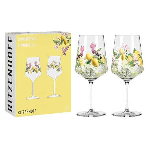 RITZENHOFF 6041005 Aperitif-Glas 500 ml - 2er-Set - Serie Sommertau -für Spritz, Schorle - Motiv Zitrone - Made in Germany von RITZENHOFF