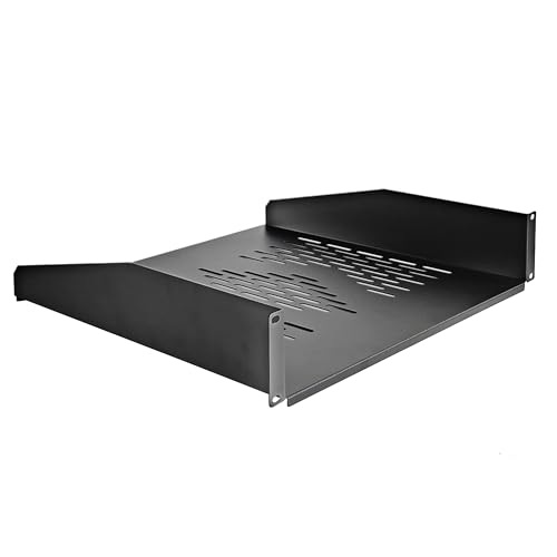 RIVECO 48,3 cm (19 Zoll) 2U Rack Regale Serverschrank Halterung Regale belüftete Ausleger Tablett für Netzwerkgeräte, 45 cm Tiefe, Schwarz, 2 Stück von RIVECO