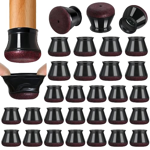 32 Stück Stuhlbeinkappen Schwarz, Silikon Stuhlbeinschoner Rund, Schutzkappen für Stuhlbeine mit Umwickelte Filz, Filzgleiter für Stühle (Fit:30.1-40mm) von RKELA