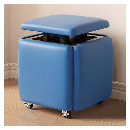 5 in 1 Nesting Ottoman Cube Chair Stapelbare Hocker, quadratische Ottomane-Bank aus Kunstleder, stapelbare Hocker, Fußhocker mit Lenkrollen für das Wohnzimmer (Farbe: Blau) von RKJDMSWJ