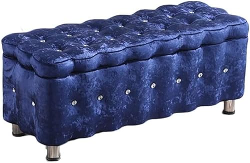Sofa-Hocker, Aufbewahrungsbänke, nordischer EIS-Fleece-Fußhocker, geeignet für Bekleidungsgeschäft, Zuhause, Wohnzimmer, Bett-Endhocker, Wechsel-Schuhbank (Farbe: Königsblau, Größe von RKJDMSWJ
