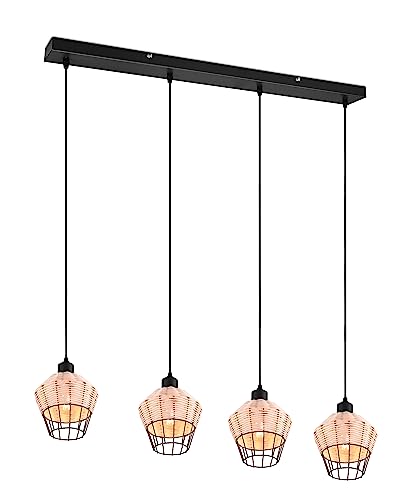 Reality Leuchten Pendelleuchte Borka R31264036, Metall Schwarz matt, Rattangeflecht naturbelassen, exkl. 4x E27 von RL LIVE YOUR LIGHT