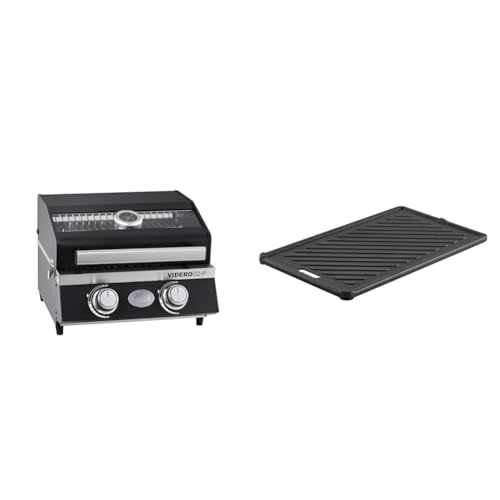 RÖSLE Gasgrill BBQ-Portable VIDERO G2-P tragbarer Tischgrill mit 2 Edelstahlbrennern & Grillplatte VIDERO G2-P Hochwertige Grillplatte aus Gusseisen für Fleisch und kleine Grillstücke von RÖSLE