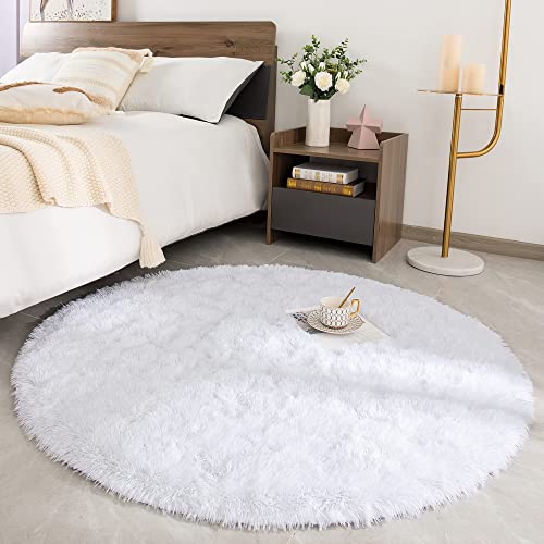 ROHATIM Hochflor Teppich Rund Wohnzimmer Super weich Shaggy Teppich Flauschiger,Soft Area Rug Schlafzimmer Teppiche Super weich Fluffy Kindermatte(Weiß,150 x 150 cm) von ROHATIM