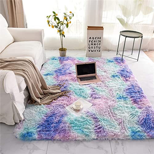 ROHATIM Hochflor Teppich Wohnzimmer Super weich Shaggy Teppich Flauschiger,Soft Area Rug Schlafzimmer Teppiche Super weich Fluffy Kindermatte Carpet(Blau Lila,200 x 300 cm) von ROHATIM