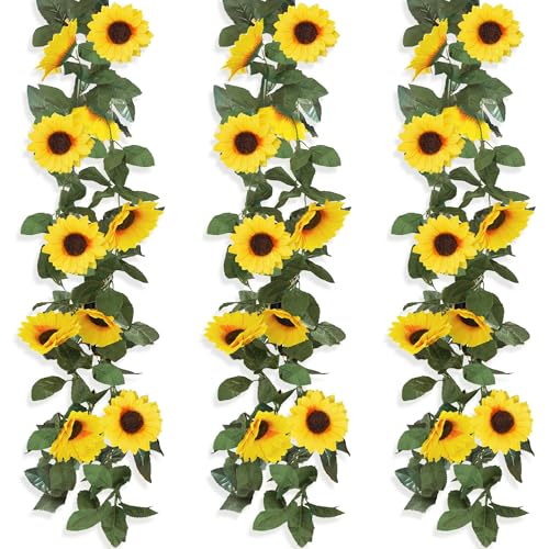 3 Stück Künstliche Sonnenblumen Girlande 2,3m Blumengirlande Sonnenblumegirlande Gefälschte Sonnenblumenranke Künstliche Blumen Girlande Seidenblumen Hängend für Zuhause Hochzeit Party Deko von ROLLWAY