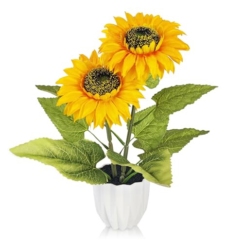 ROLLWAY Kunstblumen im Topf Sonnenblumen Deko 33CM, Künstliche Blumen im Topf Sonnenblumen Künstlich Topfpflanzen wie echt, Seidenblumen Fake Sunflower Blumendeko für Tischdeko Hochzeit Wohnzimmer von ROLLWAY