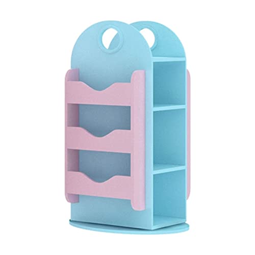 ROLTIN Bücherregal, 360° drehbar, für Kinder, bodenstehendes Bücherregal mit Ringgriff-Design, drehbares Bücherregal, Lagerregal für Spielzimmerdekor (blau + rosa) von ROLTIN