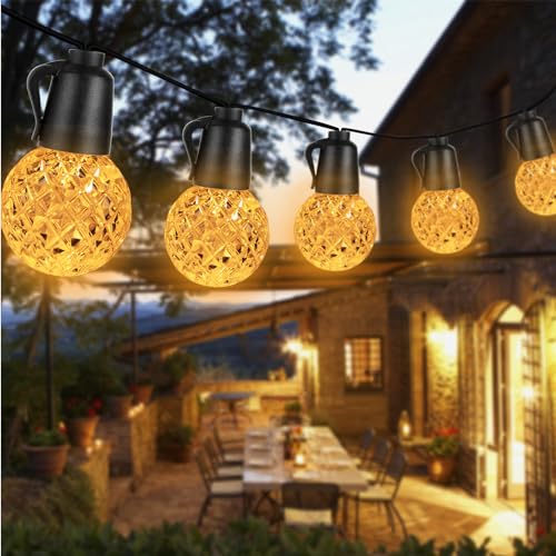 ROMANJOY LED Lichterkette Außen 15M Krystal 20 stück G40 Glühbirnen PC-Kunststoff Hängelampe Schnurlicht IP65 AC230V 2700-3200K Warmweiss Lampenkette 1W für Camping Innenhof Geschäfte Straßen Partys von ROMANJOY