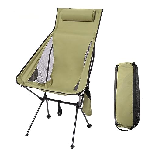 Portable Campingstuhl Leichtgewicht Klappstuhl Heavy Duty 150kg Kapazität Backpacking Stuhl Compact Camping Moon Stuhl mit Aufbewahrungstasche für Wanderungen Picknicks Klettern Trekking Green von ROMOZ