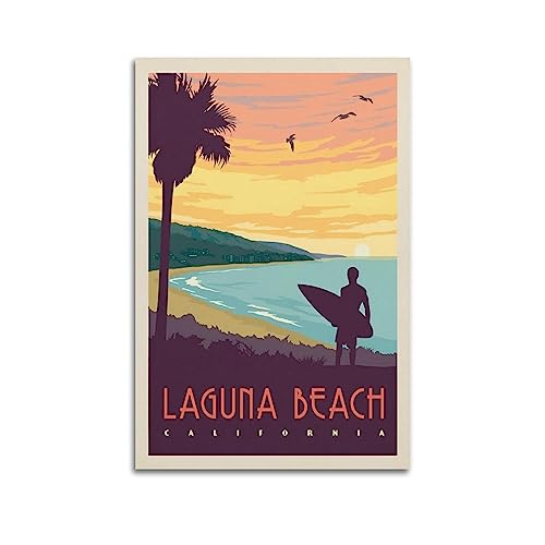 ROOKE Vintage Trave Poster Laguna Beach California Poster Dekorative Malerei Leinwand Wandposter und Kunstdruck Modern Familie Schlafzimmer Dekor Poster 40 x 60 cm von ROOKE