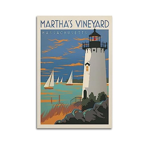 ROOKE Vintage Trave Poster Martha's Vineyard Lighthouse Poster, dekoratives Gemälde, Leinwand-Wandposter und Kunstdruck, modernes Familienschlafzimmer-Dekor-Poster, 30 x 45 cm von ROOKE