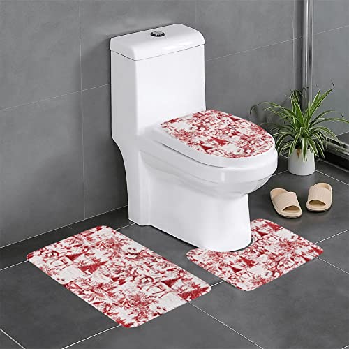 ROOZEE Animal Wilderness Bär Hirsch Flanell rutschfeste Badezimmermatten-Sets 3-teilig - Dekoratives Badematten-Set, Badezimmerteppich + U-förmiger Kontur-WC-Vorleger + O-förmiger Toilettensitzbezug von ROOZEE