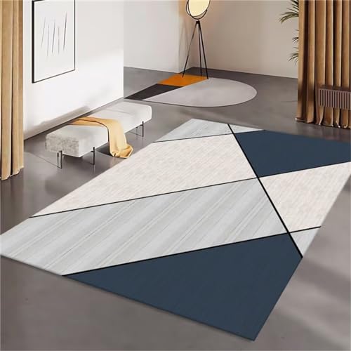 ROSURUG Schmutzfangmatte Waschbar Zimmer Deko Aesthetic Jugendzimmerteppich grau-blau geometrisches Design Wohnzimmerteppich rutschfest Flur Läufer(Grau 80X120cm) von ROSURUG