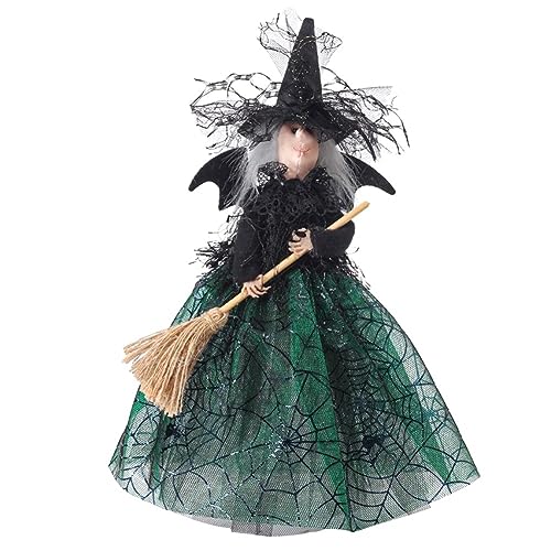 ROTEMADEGG Halloween Hexenverzierung 11 Hexenpuppe Halloween Schleier Hexenpuppe Hexenhut und Hexenbesen Einfach zu Verwenden 28,5 X 21cm Grün von ROTEMADEGG