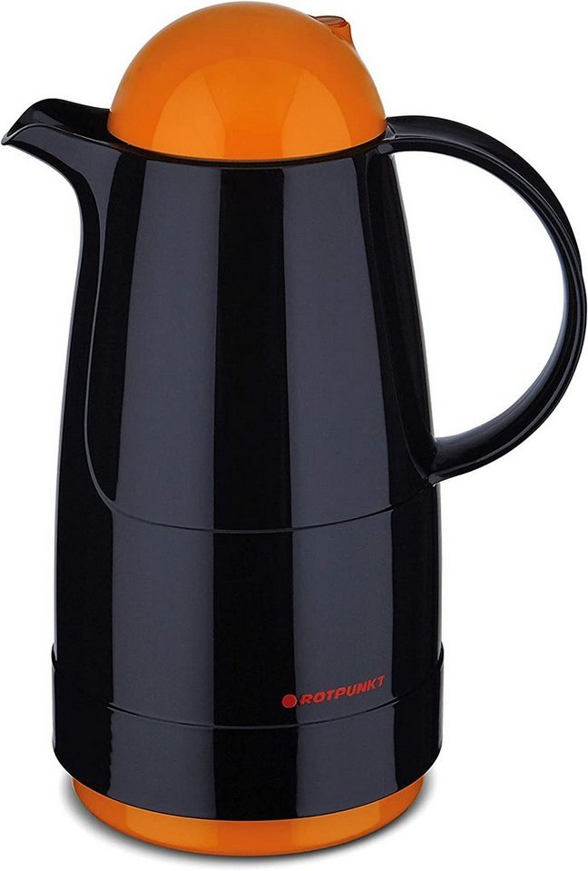 ROTPUNKT Isolierkanne 0,5 ltr. hochwertig I Glaseinsatz I BPA Frei I 24 Std warm 36 std kalt, 0,5 l, (Kaffeekanne I Teekanne, 200 black/clementine), Glaskolben aus doppelwandigem Rosalin-Glas von ROTPUNKT