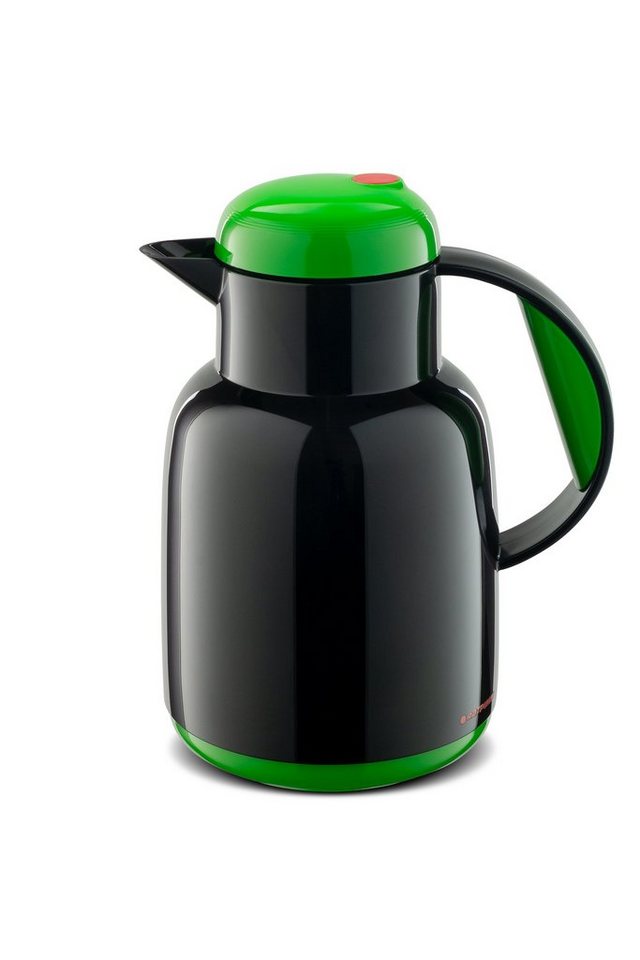 ROTPUNKT Isolierkanne 1,0 ltr. Glaseinsatz I 24 Std warm 36 std kalt I Made in Germany, 1 l, (Kaffeekanne I Teekanne, 970 onyx/flip green), Glaskolben aus doppelwandigem Rosalin-Glas von ROTPUNKT