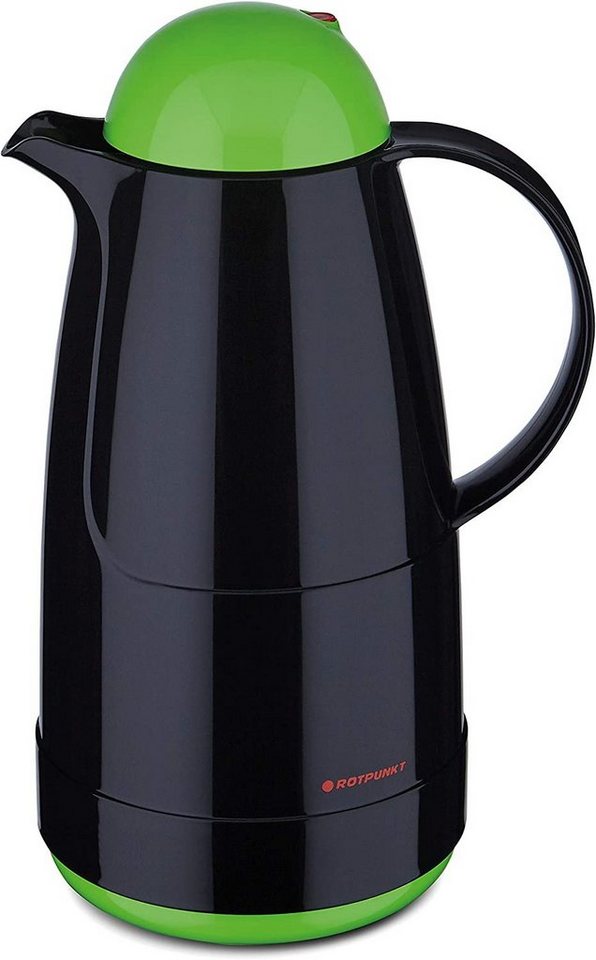 ROTPUNKT Isolierkanne 1,5 ltr. hochwertig I Glaseinsatz I BPA Frei I 24 Std warm 36 std kalt, 1.5 l, (Kaffeekanne I Teekanne, black/grashopper), Glaskolben aus doppelwandigem Rosalin-Glas von ROTPUNKT