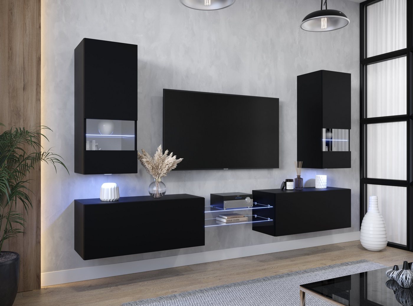 ROYAL24_MARKT Wohnwand - Wohnzimmer Luxus 2024 / Exklusive Materialien für moderne Wohnwände., (Komplett Set, 6-St., AN21), Top Design - LED Beleuchtung - Neu 2024 ' von ROYAL24_MARKT