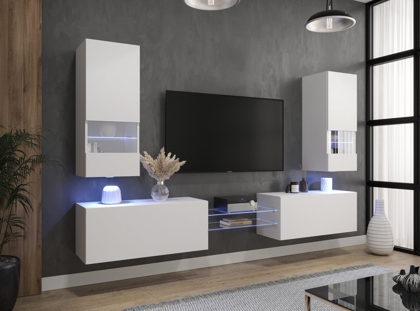 ROYAL24_MARKT Wohnwand - Wohnzimmer Luxus 2024 / Exklusive Materialien für moderne Wohnwände., (Komplett Set, 6-St., AN21), Top Design - LED Beleuchtung - Neu 2024 ' von ROYAL24_MARKT