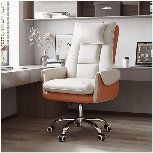 RRNAR Bürostuhl mit Hoher Rückenlehne, Höhenverstellung Drehstuhl, Ergonomisch Schreibtischstuhl, Chefsessel Rücken Stuhl mit Kopfstütze - Leder Computerstuhl,Orange,Without Footrest von RRNAR