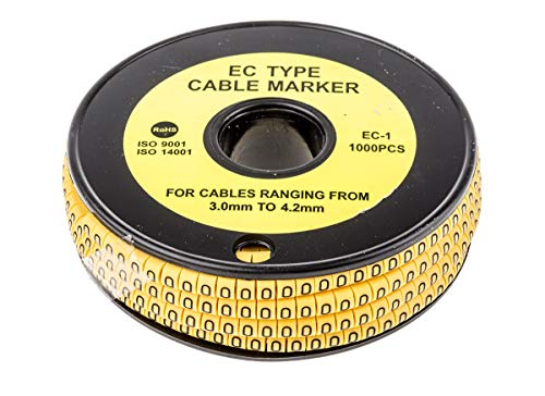 RS PRO Kabel-Markierer, aufsteckbar, Beschriftung: 0, Schwarz auf Gelb, Ø 3mm - 4.2mm, 4mm, 1000 Stück, Packung a 1000 Stück von RS PRO