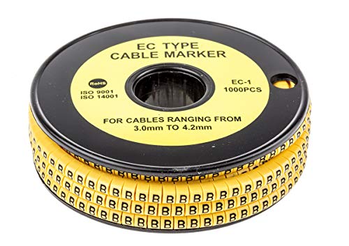 RS PRO Kabel-Markierer, aufsteckbar, Beschriftung: B, Schwarz auf Gelb, Ø 3mm - 4.2mm, 4mm, 1000 Stück, Packung a 1000 Stück von RS PRO