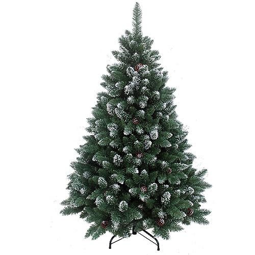 RS Trade 15013 210 cm Weihnachtsbaum künstlich mit Schnee und Zapfen (Ø ca. 132 cm) ca. 1400 Spitzen, schwer entflammbarer Tannenbaum mit Schnellaufbau Klappsystem, inkl. Christbaum Ständer von RS Trade