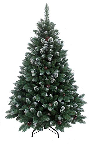 RS Trade HXT 15013 150 cm künstlicher Weihnachtsbaum mit Schnee und Zapfen (Ø ca. 96 cm) ca. 760 Spitzen, schwer entflammbarer Tannenbaum mit Schnellaufbau Klappsystem, inkl. Christbaum Ständer von RS Trade