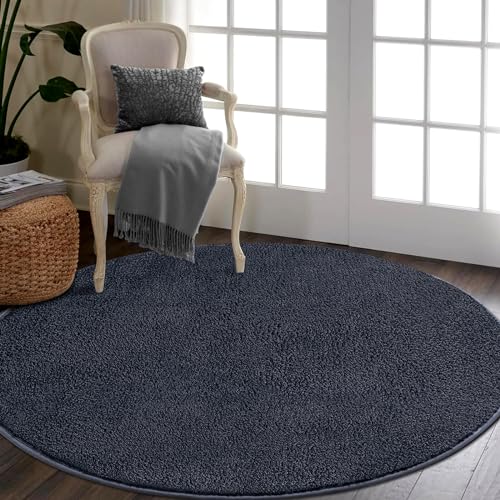 RTBQJ-AT Teppich Rund, Teppich Flauschig Waschbar Rugs for Living Room, Teppich Wohnzimmer Schlafzimmer Rund Weich Area Rugs Ø 120 cm, Grau von RTBQJ-AT