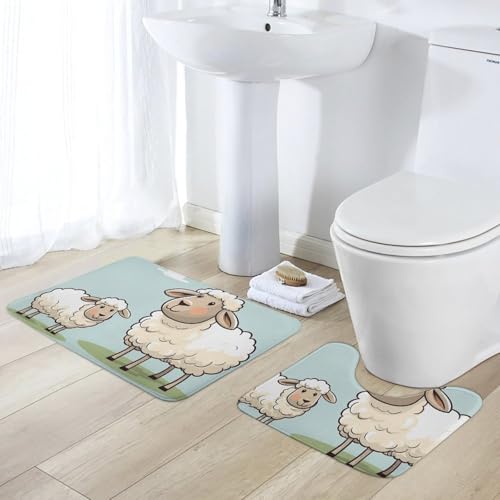 RTFGHJS Badteppich-Set mit Schaf- und Lamm-Motiv, rutschfest, schnell trocknend, für Badezimmer, 40 x 60 cm, WC-Vorleger, U-förmig, 43,9 x 34,8 cm, PVC-rutschfeste Unterseite, super saugfähige RTFGHJS Badteppich-Set mit Schaf- und Lamm-Motiv, rutschfest, schnell trocknend, für Badezimmer, 40 x 60 cm, WC-Vorleger, U-förmig, 43,9 x 34,8 cm, PVC-rutschfeste Unterseite, super saugfähige von RTFGHJS