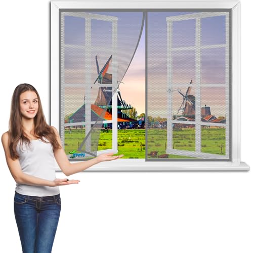 Magnet Fliegengitter Fenster 140 x 95 cm Moskitonetz Balkontür,Fliegengitter Balkontür,Insektenschutz Vorhang Ohne Bohren, Fliegenvorhang für Wohnzimmer Schiebetür Terrassentür【Grau】 von RTOTS