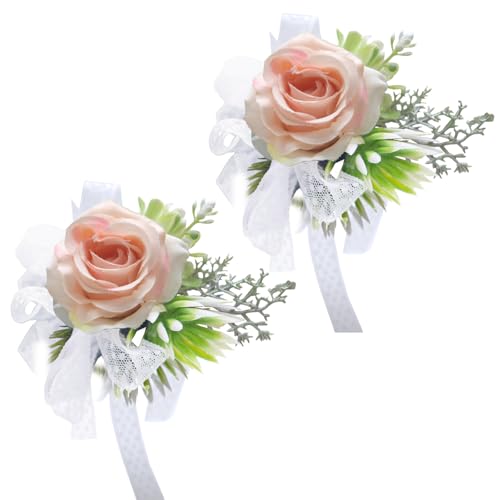 2 Stücke Rose Handgelenk Blume Braut Brautjungfer Handgelenk Blume Handgemachte Künstliche Corsage für Hochzeit Party Prom Dekorationen(Rosa) von RTYUSWL