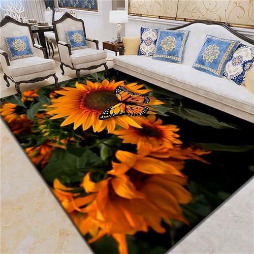 RUGMRZ Decoration Bedroom Großer Teppich Esszimmerteppich gelbe Pflanze Blumendekoration Wohnzimmerteppich leicht zu reinigen Teppich Pastell 180X280CM von RUGMRZ