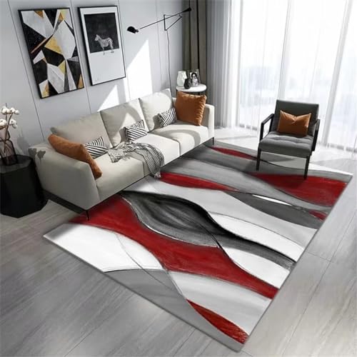 RUGMRZ Teppich Jugendzimmer Jungen Teppich Büro Grau rot geometrisches Design Schlafzimmer Teppich Wohnzimmer Teppich waschbar Gewebter Teppich 140X200CM von RUGMRZ