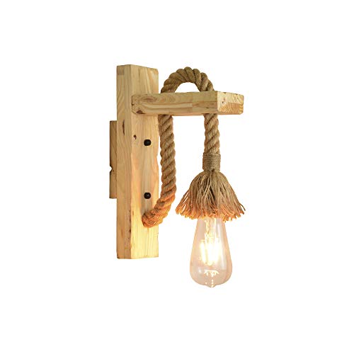 RUIBO Industrielle LED Wandleuchte Wandleuchte Dekorative Holz Hanf Seil Wandleuchten für Coffee Shop Hotel Restaurant Lampe E27 (Birne nicht enthalten) von RUIBO