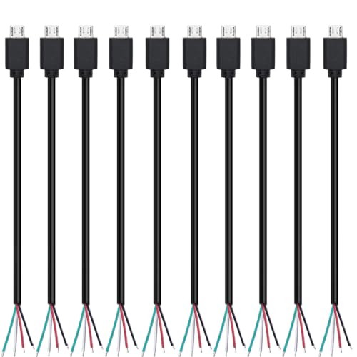 RUNCCI-YUN 10 Stück Micro USB Pigtail Kabel,Micro USB Stecker auf 4-poligen blankes Kabel,28AWG 2A USB Stecker,4-adriges USB Verlängerungskabel,USB Stecker löten,mit offenem Ende für Heimwerker 30cm von RUNCCI-YUN