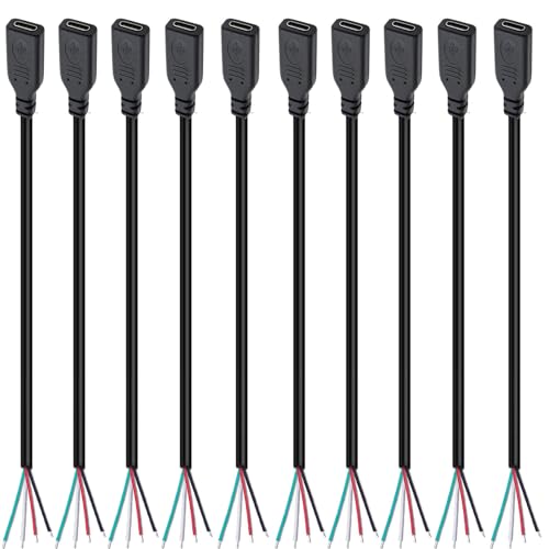 RUNCCI-YUN 10PCS USB C Buchse Kabel,USB C stecker löten 28AWG 5V 2A 4-Draht USB C Verlängerungskabel für installierte USB C-Geräte oder Ersatz-Reparatur-DIY-Kabel von RUNCCI-YUN