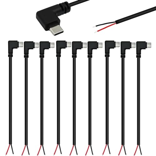 RUNCCI-YUN 10PCS USB C Stecker Kabel, 90 Grad,USB C stecker löten 22AWG 5 V/3 A 2-Draht USB C Verlängerungskabel für installierte USB-C-Geräte oder Ersatz-Reparatur-DIY-Kabel25cm/9.84in von RUNCCI-YUN