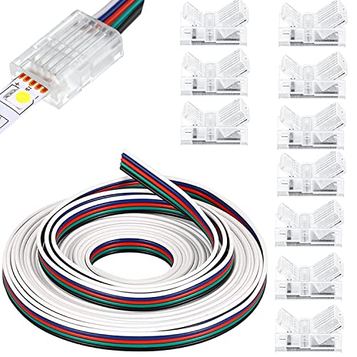 RUNCCI-YUN 10Pcs 5 Polig LED Strip Stecker,5 Polig 10mm LED Lückenlose Stecker+6m 22 AWG 5 Pin LED Streifen Verlängerungskabel LED Strip Anschlusskabel, 12v-24V Kabel für SMD 5050 RGB LED von RUNCCI-YUN